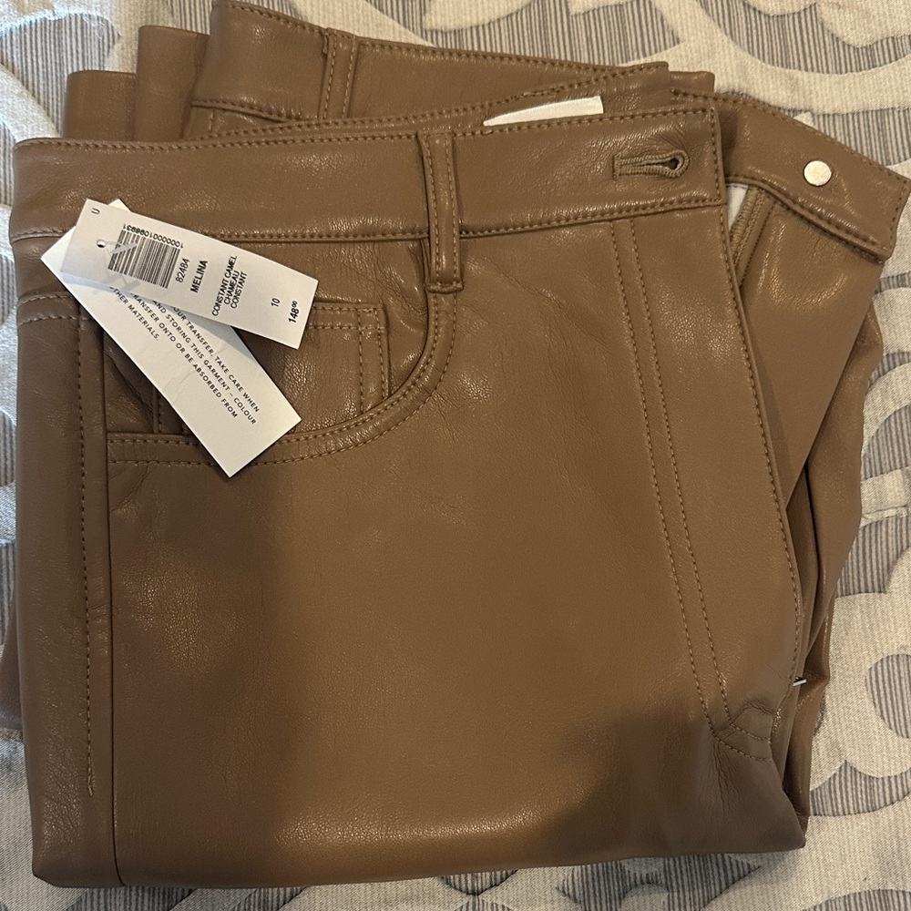 Aritzia Vegan Leather Melina Pants in Taupe